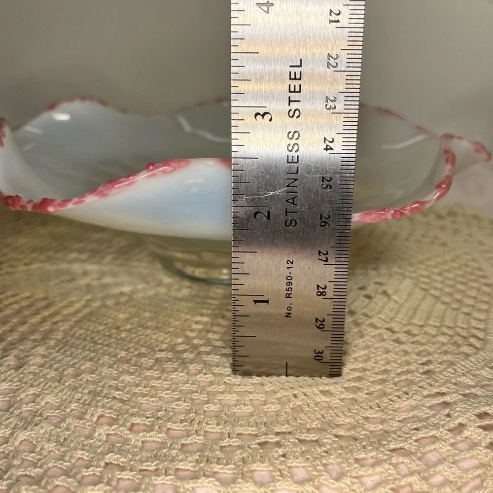 Pair Antique Cranberry Frit Moonstone Paneled Bowl Jefferson Glass Fancy Fantail
